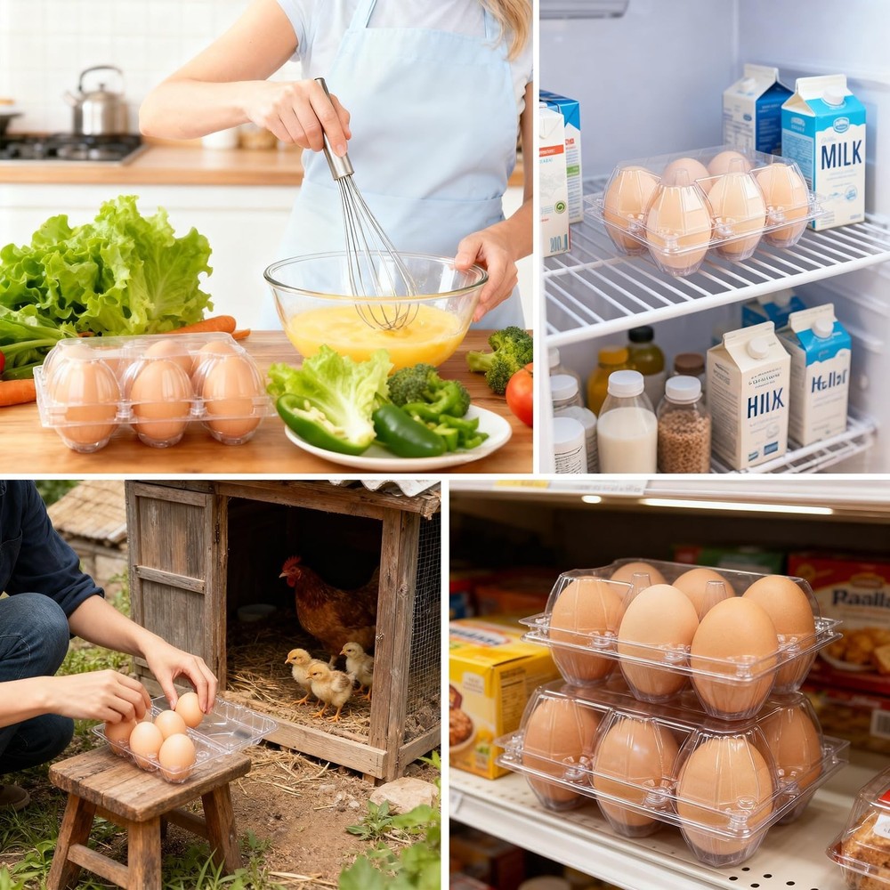 24Pack Plastic Clear Egg Carton for 6 Eggs,Egg Tray Reusable Medium Size Egg ...