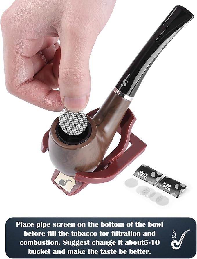 Tobacco Pipe Set, Short Handle Curved Smoking Pipe with Foldable Pipe