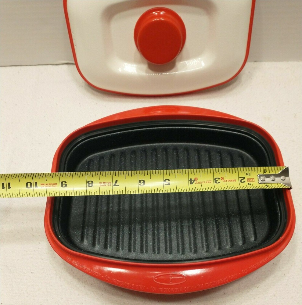 RANGE MATE MICROWAVE GRILL pan steaks RED/WHITE RECTANGULAR covered dish