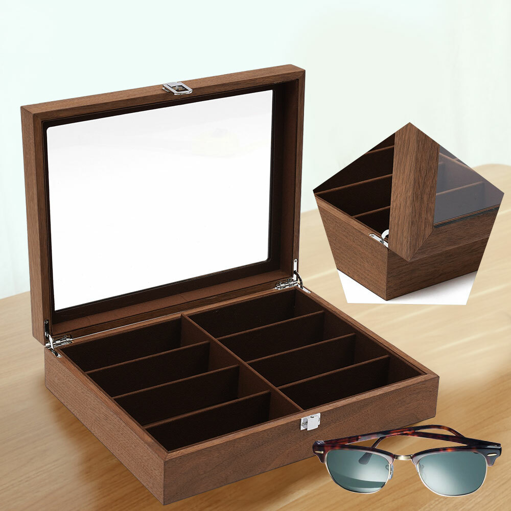 Eyeglass Box Sunglasses Display Box Glasses Case Storage 8-Bits Case Walnut Gift