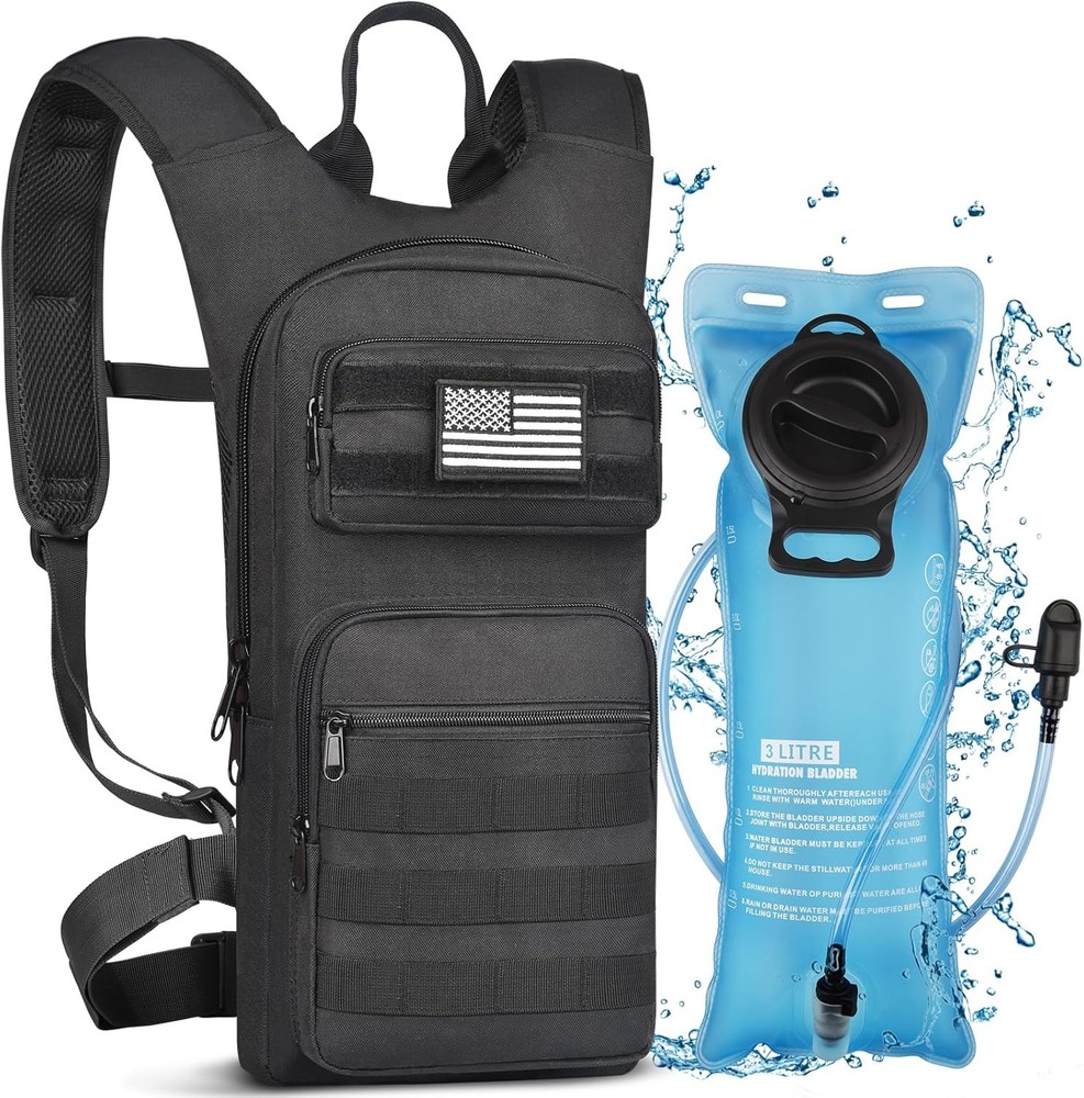 NOOLA Tactical MOLLE Hydration Backpack with 3L TPU Water Bladder - Black