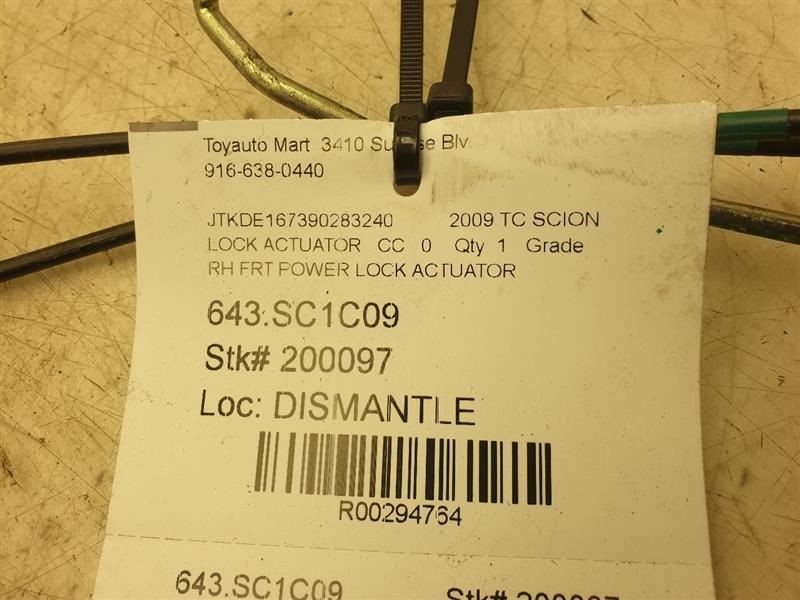 2009 SCION TC PASSENGER SIDE FRONT DOOR LOCK ACTUATOR ASSEMBLY