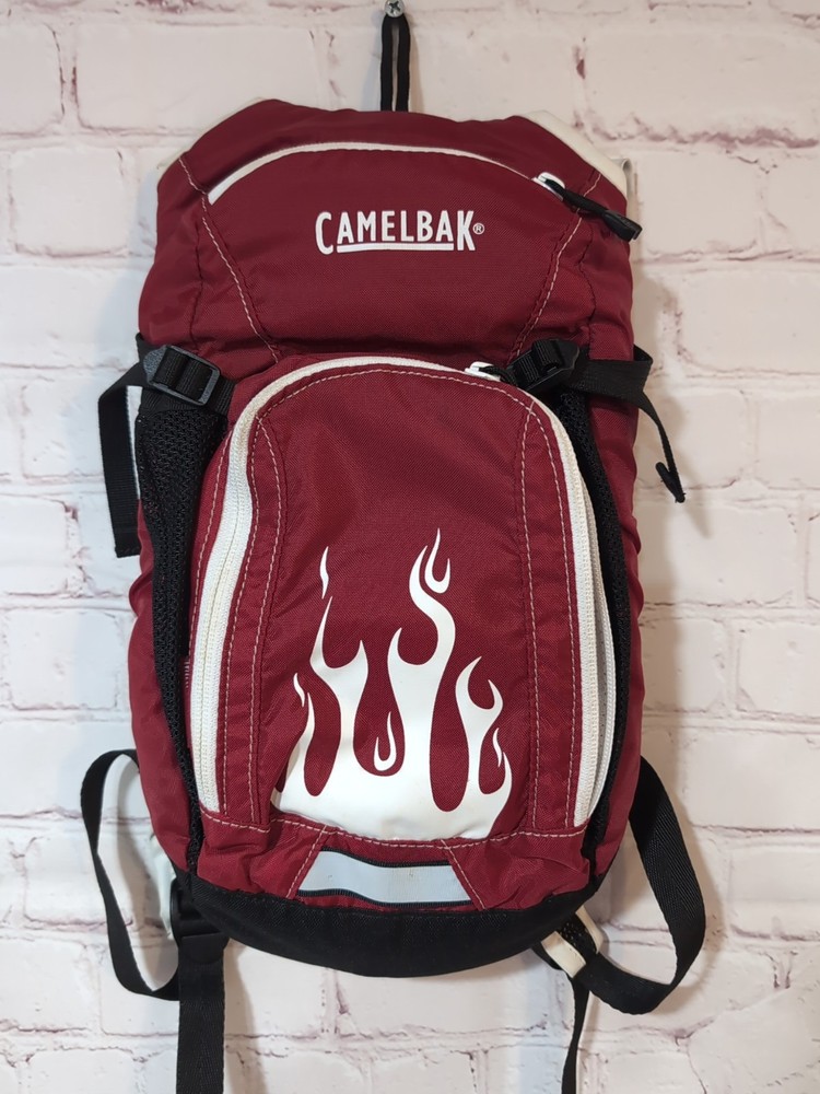 Camelback Mini Mule Hydration Backpack Red White Flames Hiking NO BLADDER