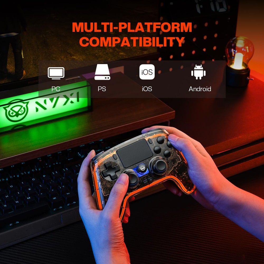 Wireless Controller for PS4, Hall Effect Joysticks Triggers, Transparent Control