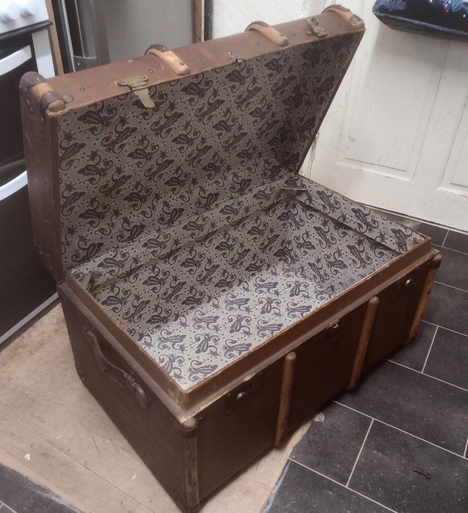 19th Century Antique Banded Steamer Trunk