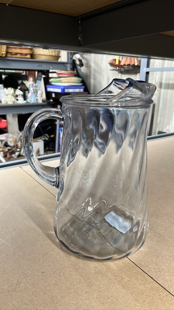 Glass Optic Swirl Water Pitcher with Ice Lip Handle