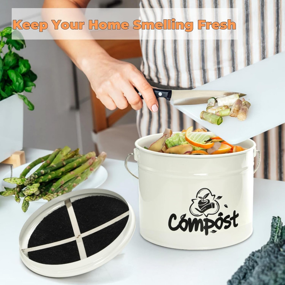 Small Kitchen Compost Bin, 1 Gallon Odorless Composter Container, Food Waste Buc