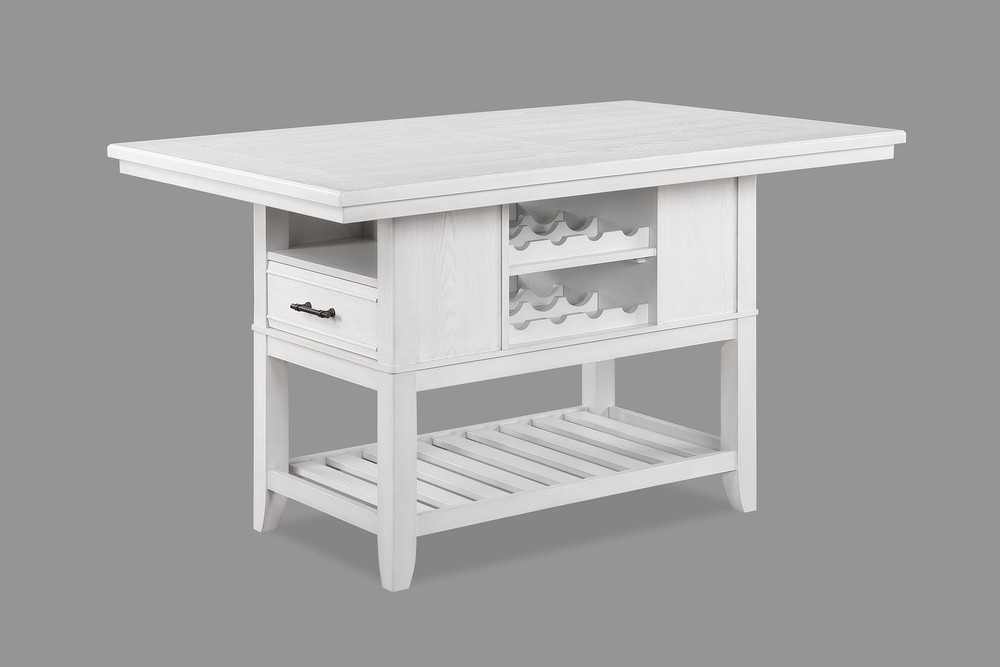 1pc Counter Height Table with Storage Drawers Wine Rack Open Shelf White Finis