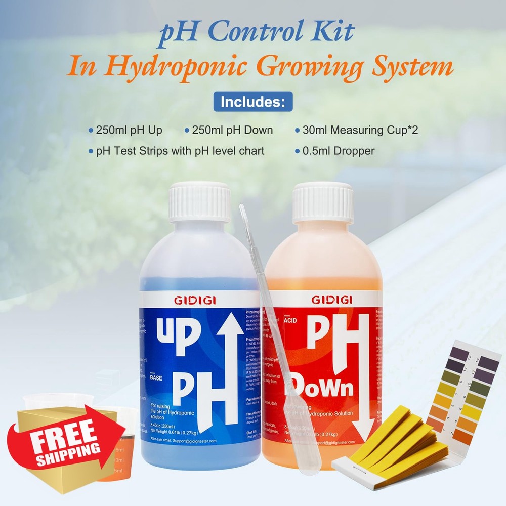 Hydroponics pH Up Down Solution 8.45oz pH Adjuster Kit Test Strips