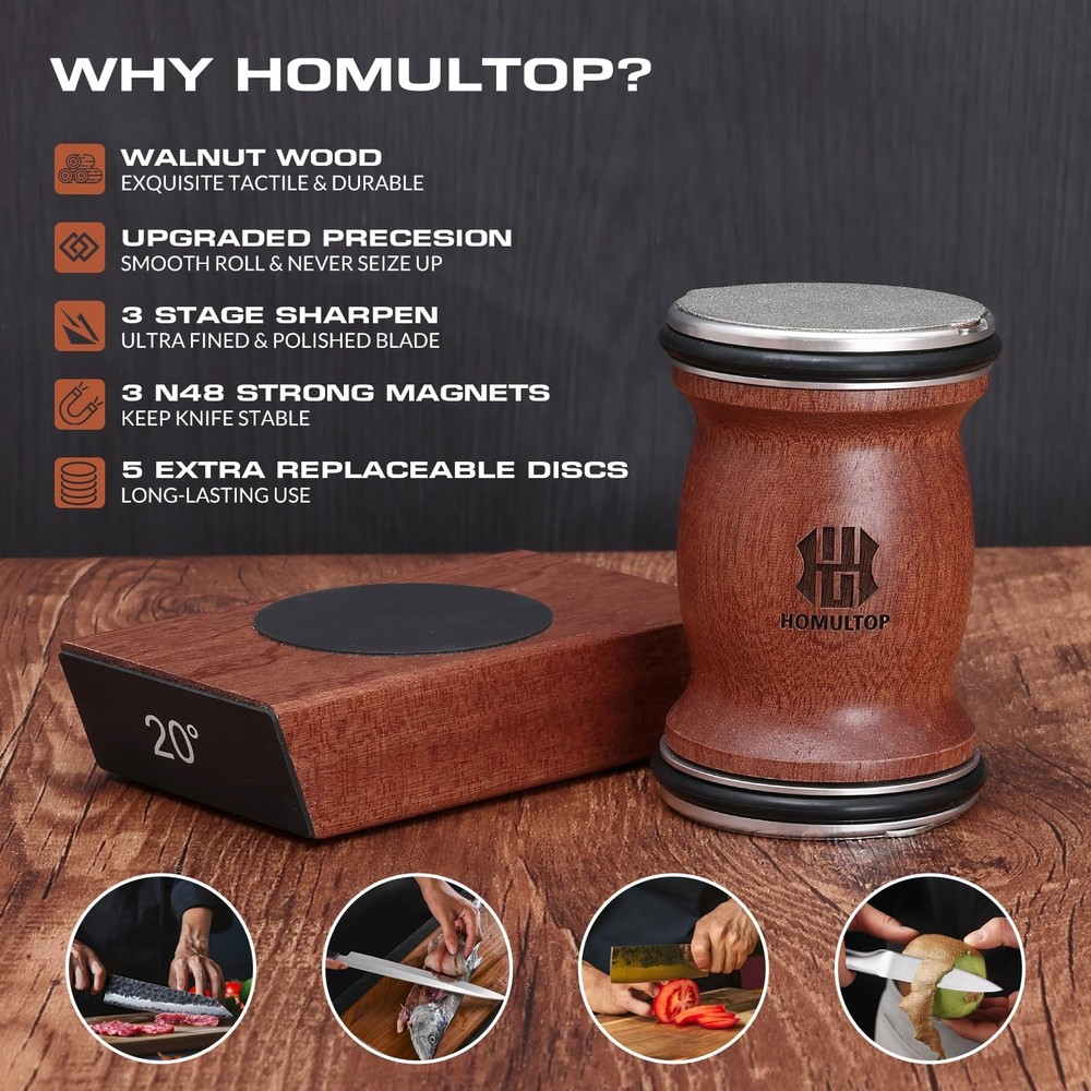 Rolling Sharpener Kit, Kitchen Sharpener with Replaceable Discs Diamond & Cer...