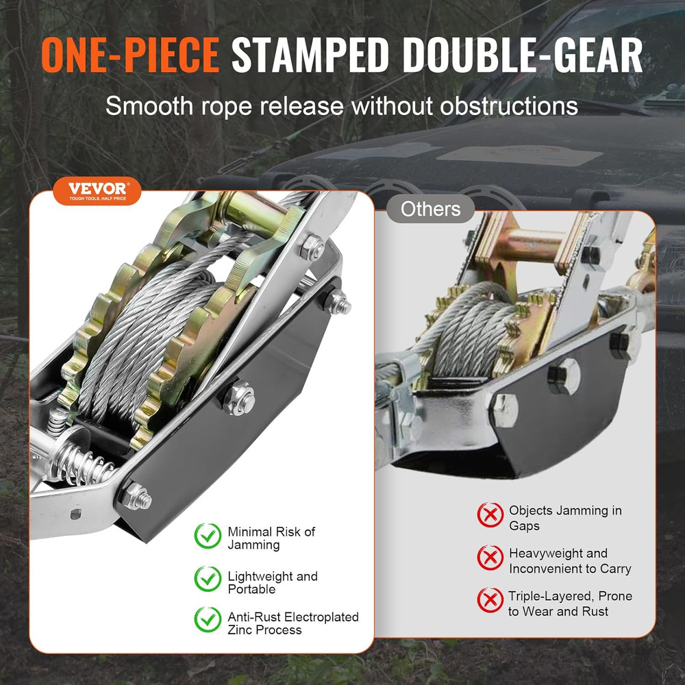 Come along Winch, 2 Ton (4,409 Lbs) Pulling Capacity, 12 Ft Steel Cable, 2 Hooks