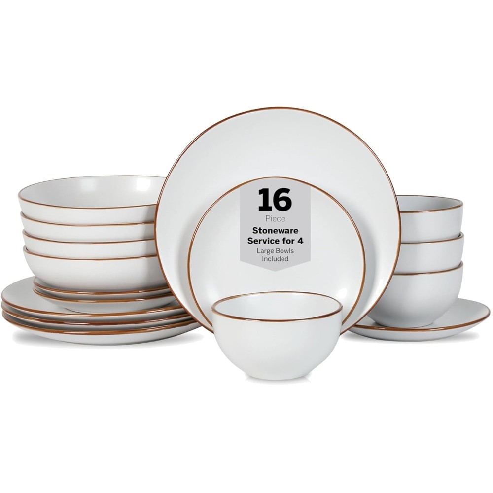 Brasa White Matte Stoneware 16-PC Dinnerware Set - Perfect for Casual Dining
