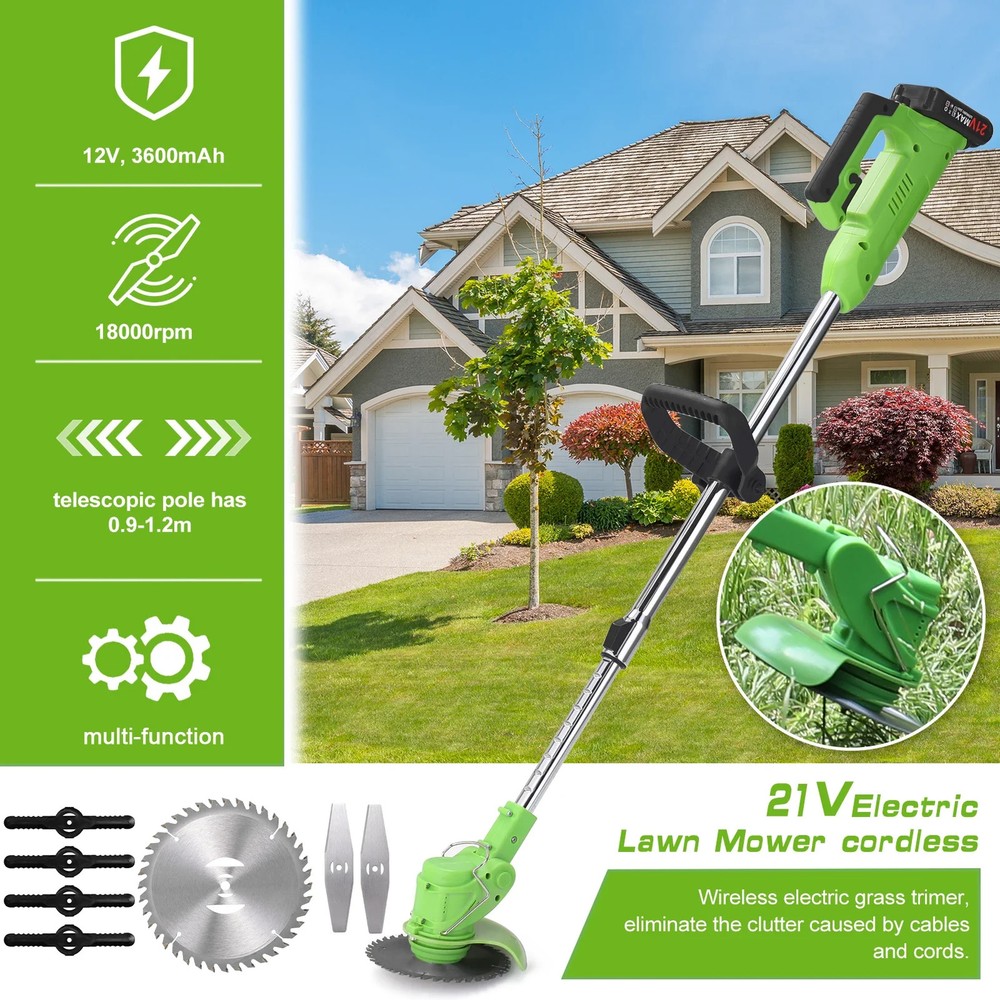 Electric Cordless Grass String Trimmer Lawn Edger Weed Wacker Cutter +2PCBattery