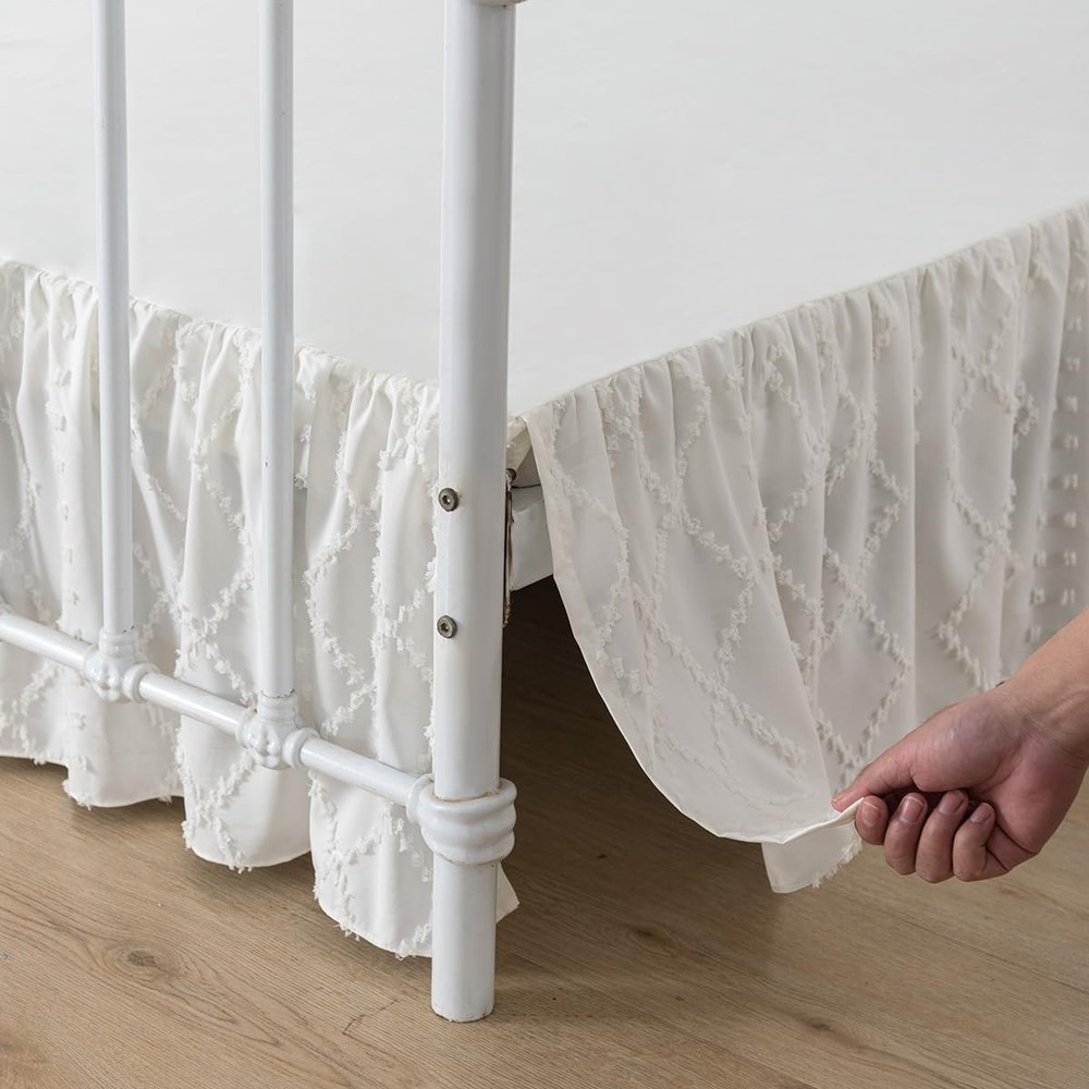 Bed Skirt Queen Size Ruffled with Split 14''Queen, Boho-ivory