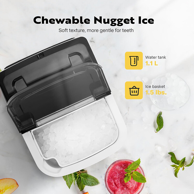 33lbs/Day Electric Chewable Nugget Ice Cube Maker Machine Self-Clean Function