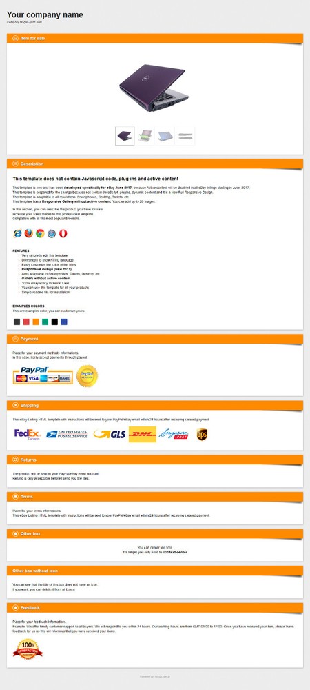 Mobile eBay Listing HTML Template (Responsive, No Active content)