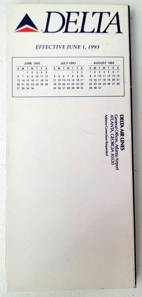 DELTA AIR LINES - SYSTEM TIMETABLE - 1 JUNE 1993