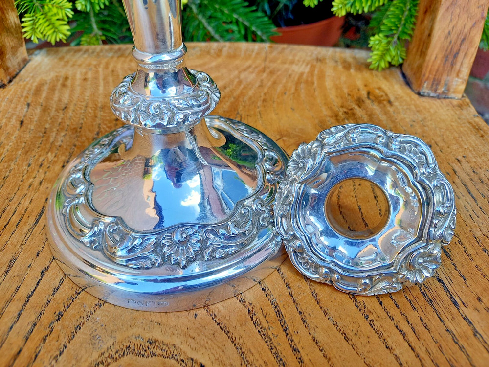 Antique Large Silver Plate Candlestick Holder