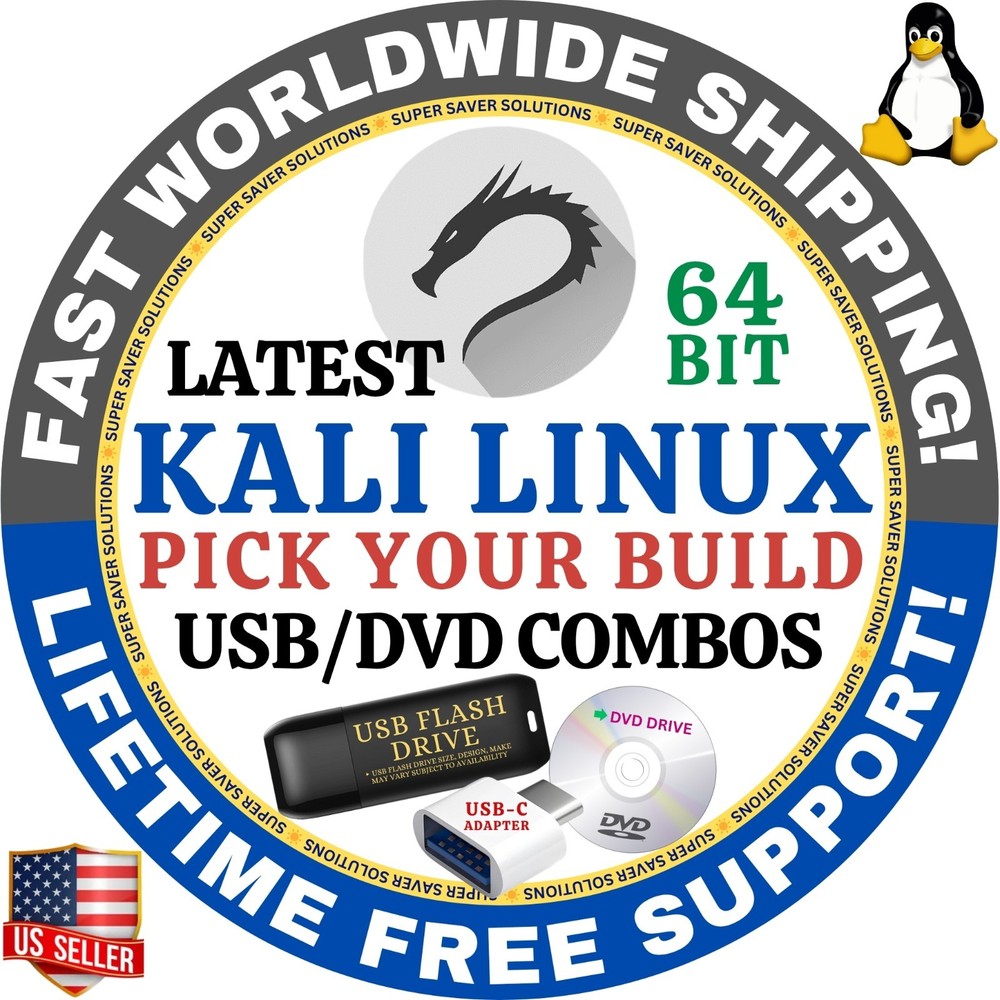 KALI LINUX OS LATEST ISO BUILDS / DVD, USB / 64-BIT / AMD64 / FAST SHIP