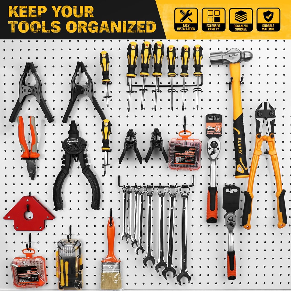200-PC Extra Thick Pegboard Hooks Set 1/4" Heavy Duty Black Peg Board Organizer