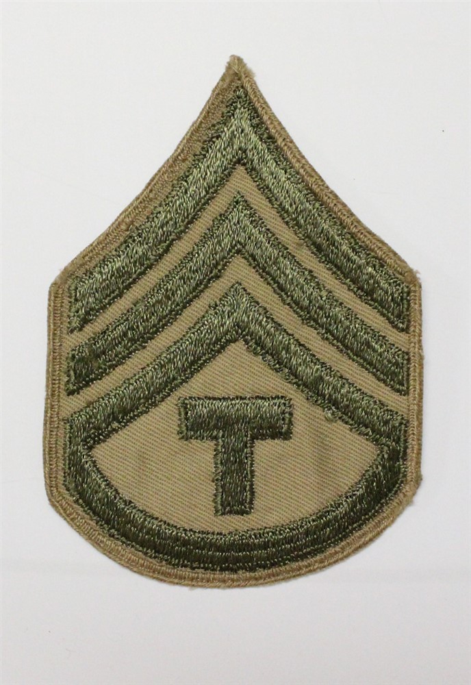Army Chevron 2078: Tech 3rd Grade (Staff Sergeant), single - WWII era, on khaki