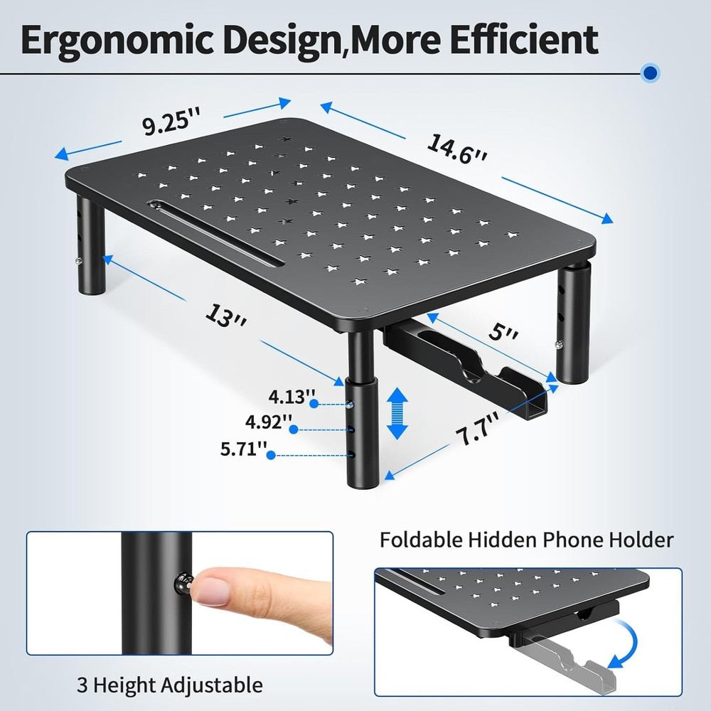 Adjustable 2 Pack Computer Monitor Stand - Easy Assembly & Organizing Solution