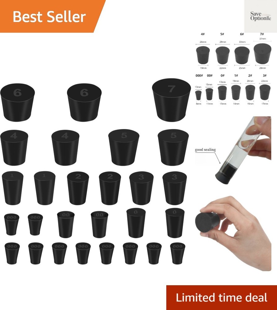 27 Pack 10 Assorted Sizes - Tapered Lab Bungs Solid Rubber Stoppers