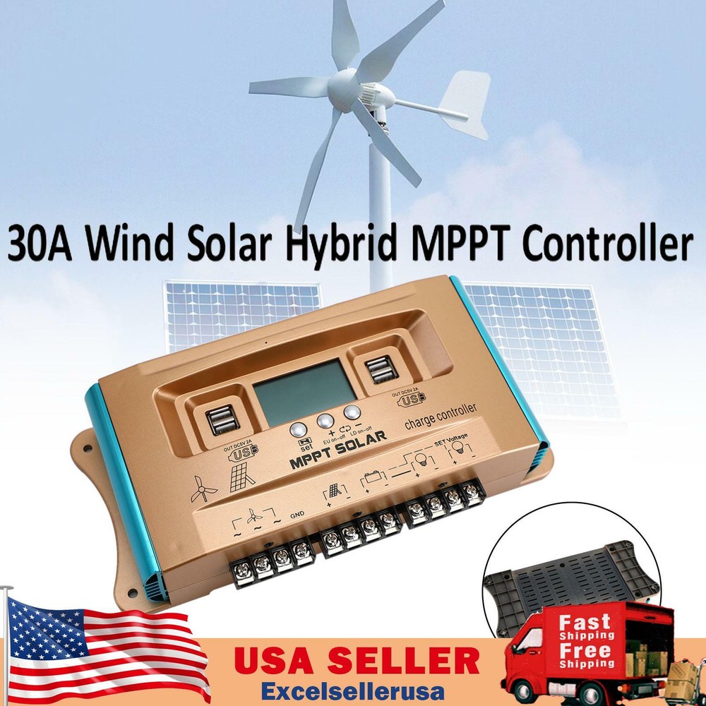 MPPT AUTO Dual USB Wind Solar Hybrid Charge Controller Charger 12V-60V E