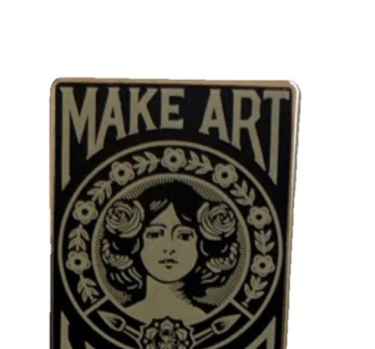 Make Art Not War Rectangular Black Silver Pinback Collectible Lapel Accessory