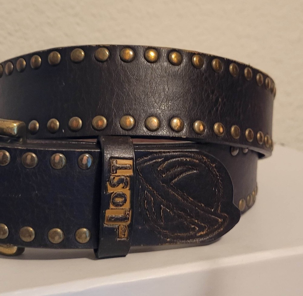 ...Lost Brown Leather Studded Belt Size M 34-39