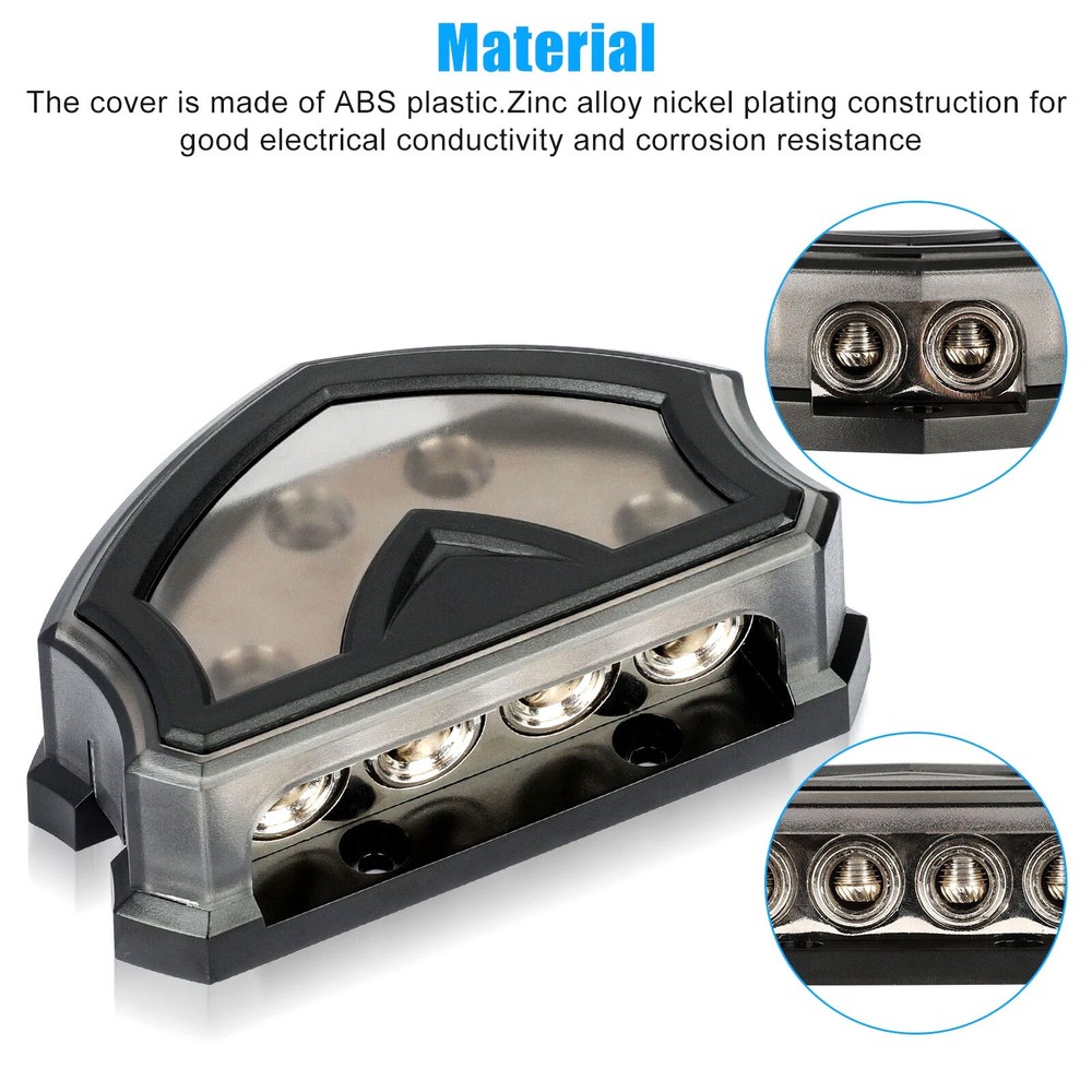 Protective 4-Way Distribution Block 2x 0/2/4 Gauge Input 4x Output Car Audio