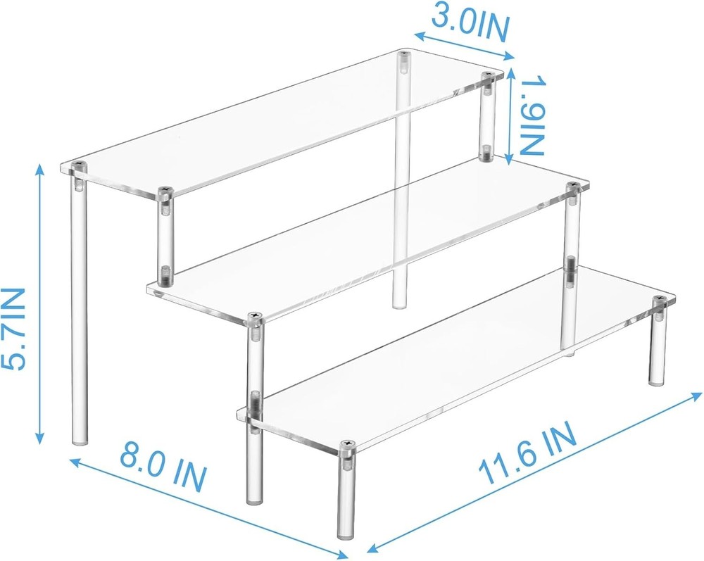 Acrylic Display Risers, 3 Tier Clear Perfume Organizer Stand, Large Shelf Risers