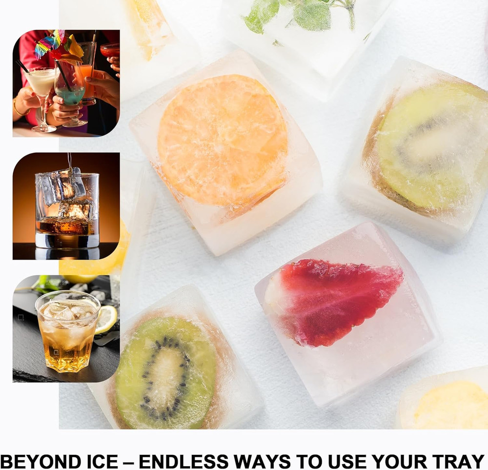 3 Packs Large Ice Cube Molds with Stackable Lid,Silicone Ice Cube Tray for Freez