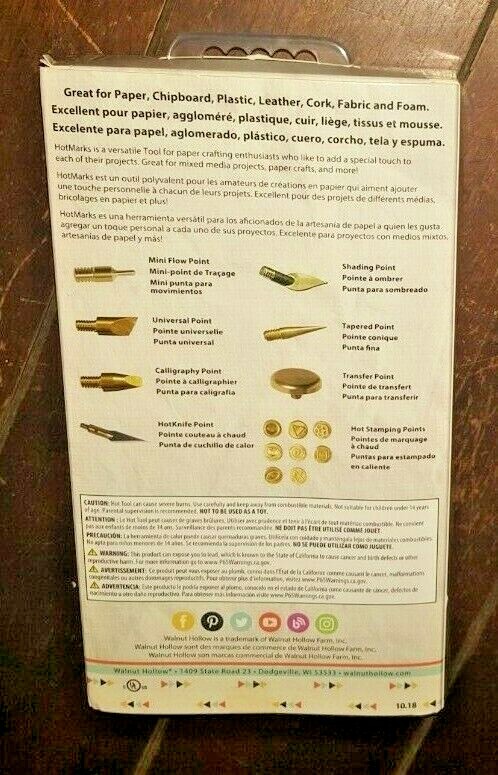 Walnut Hollow HotMarks: Hot Tool, 15 Points, Stand, Case & Instructions ~ #24422