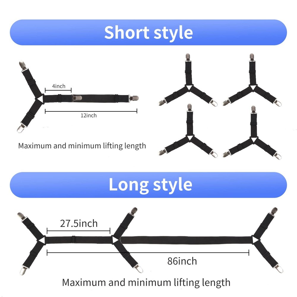 Bed Sheet Straps,4+1Pcs Fitted Sheet Clips Holder,Elastic Adjustable Sheet Strap