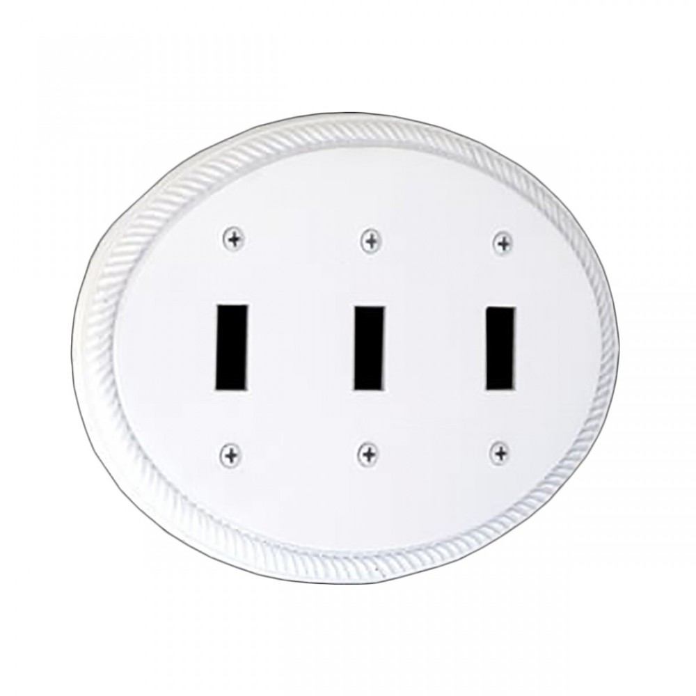 Vintage Light Switch Plate White Brass/Enamel Triple Toggle