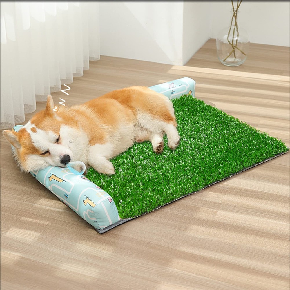 Small Dogs Grass Pad with Reusable Pee Pads Set, Artificial Grass Mat Washable