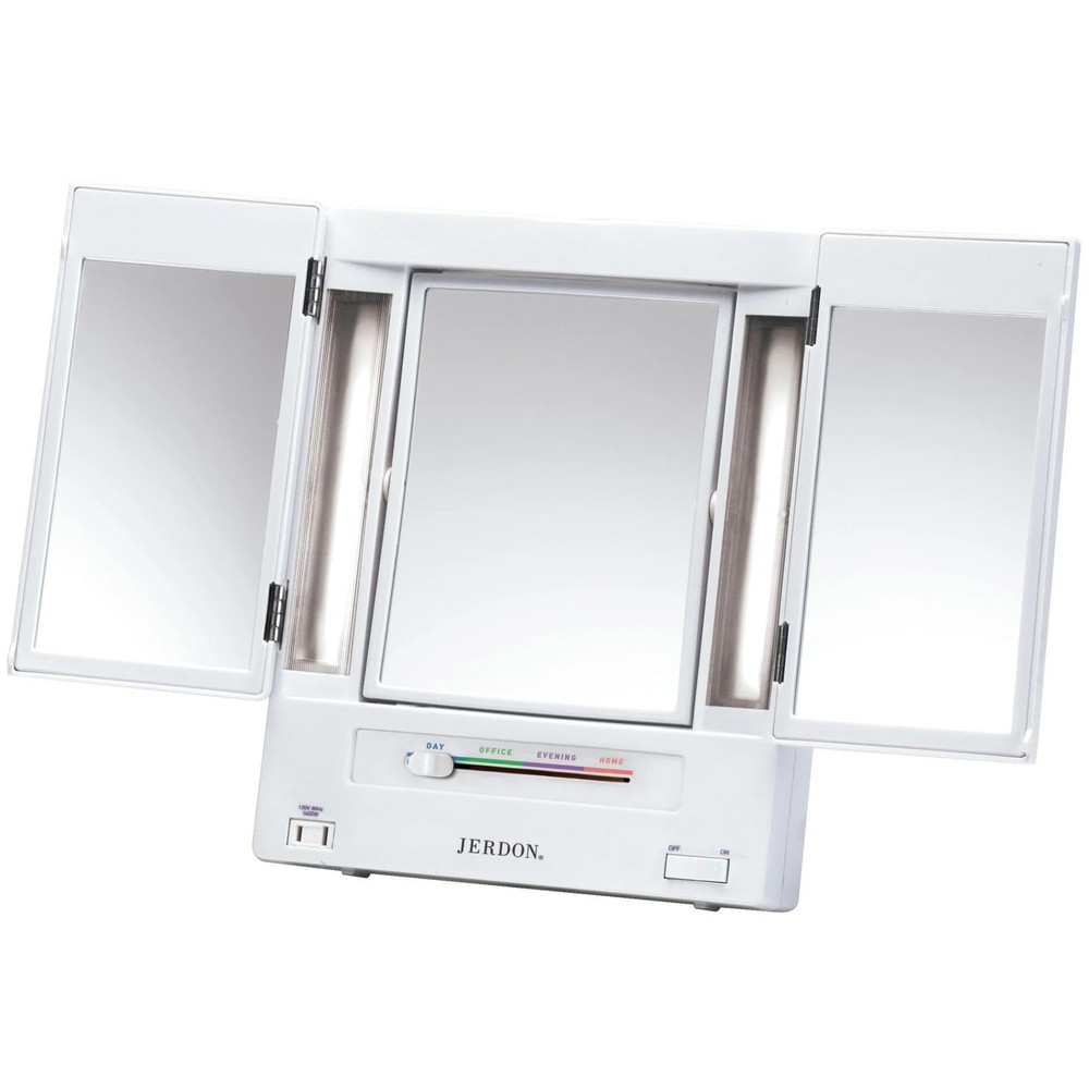 Tri-Fold Two-Sided Makeup Mirror with Lights - Vanity Mirror with 5X Magnific...