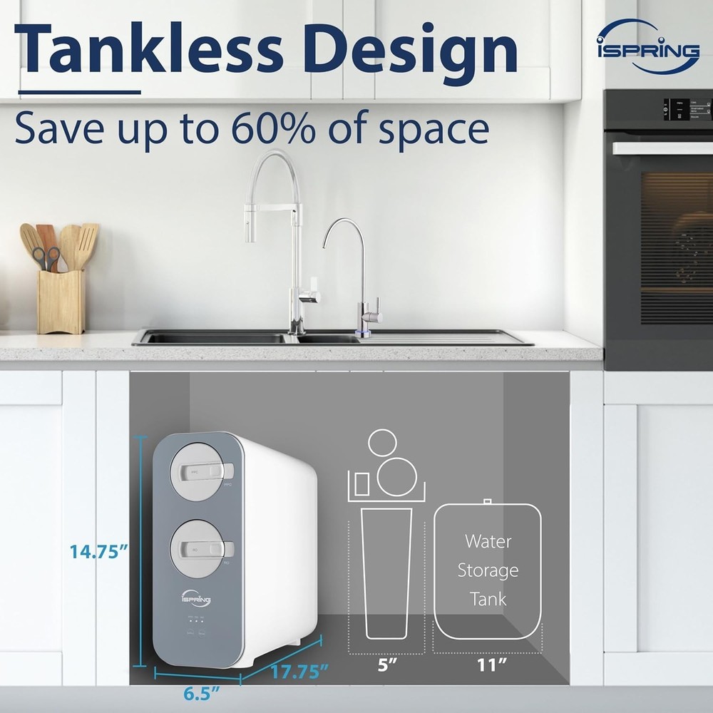 iSpring RO800G Tankless Reverse Osmosis System, 800 GPD Under Sink Filter NEW