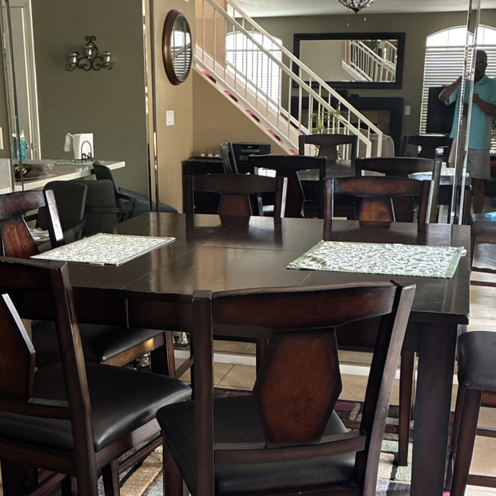 Dark Brown Wood 8-Piece Rectangular Dining Table Set with Chairs
