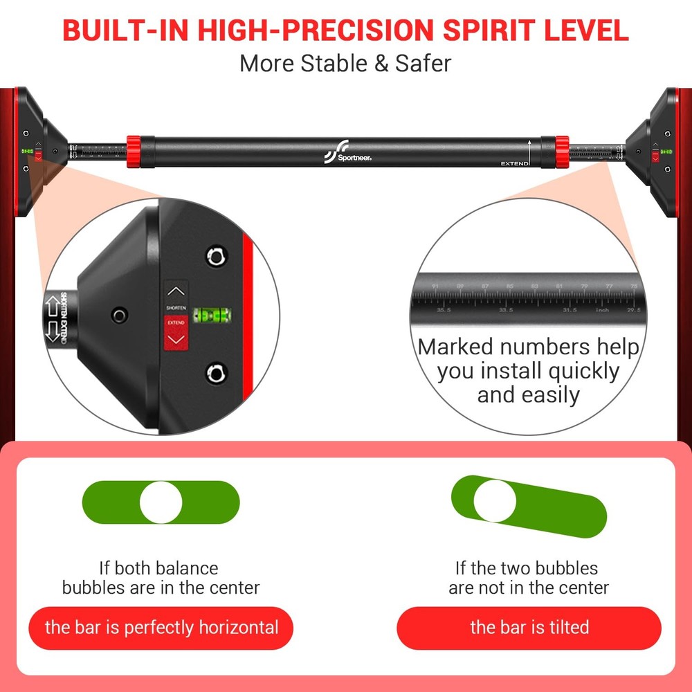 Pull Up Bar for Doorway: Sportneer Strength Training Pull-up Bars Black-Red