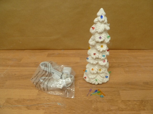 C-0901-1 Thin Lighted 8 1/4" Christmas tree w/ Light kit & Bulbs Ceramic Bisque