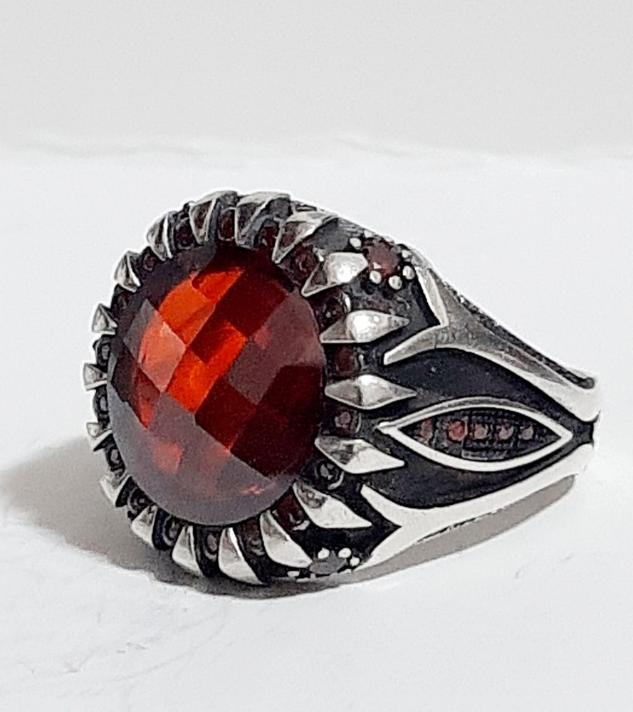 Mens 925 Silver Ring Emeralds Tourmaline Red Ruby Sterling Man Ring $