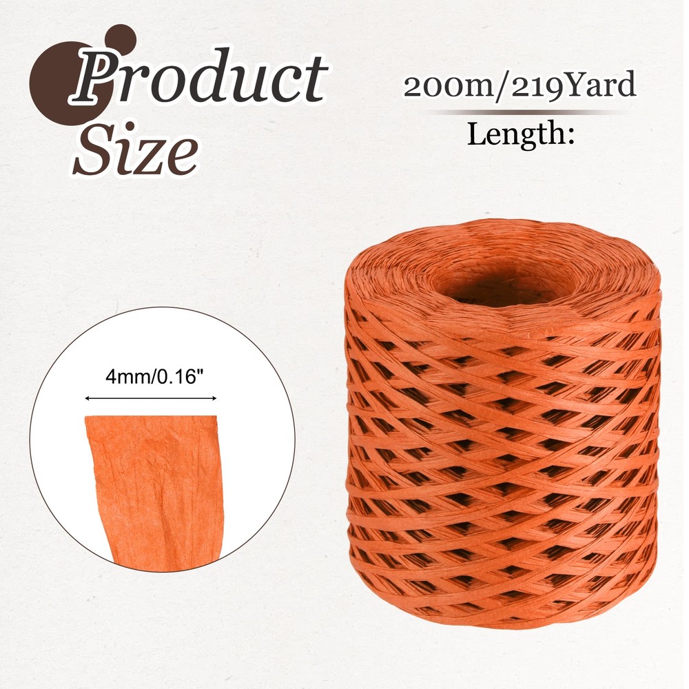 219 Yard Raffia Paper Craft Ribbon, Raffia Twine String, Orange