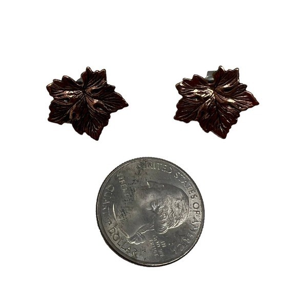 Sunrise Copper Pierced Earrings Leaf Stud