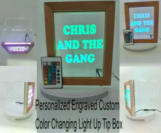 Personalized Tip Box Raffle Fund Raiser Donation Jar Engraved Light Changing LED