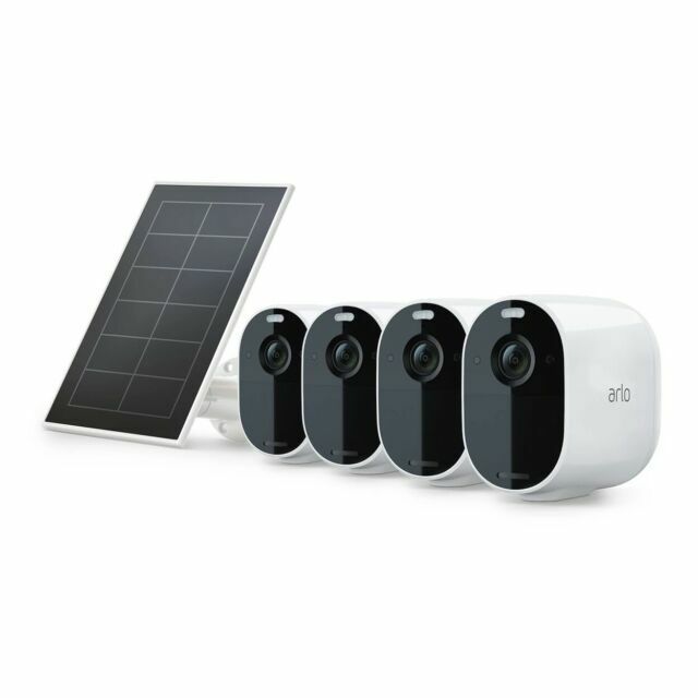 4 Pack Arlo Essential Wireless Spotlight Security Cameras + 1 Solar Panel, NEW