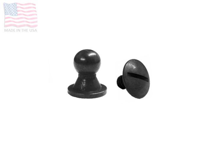 Sam Browne 5/16" 8mm Screw Back Button Head Stud & Screw, Black Gun, 10 Sets