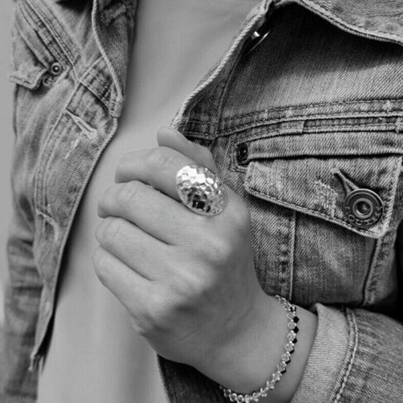 925 Sterling Silver Handmade Statement Hammered Dome Ring Women Statement Ring