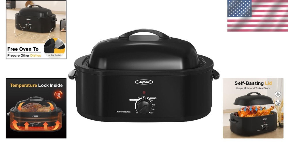 Versatile 20qt Electric Roaster Oven, Black Stainless